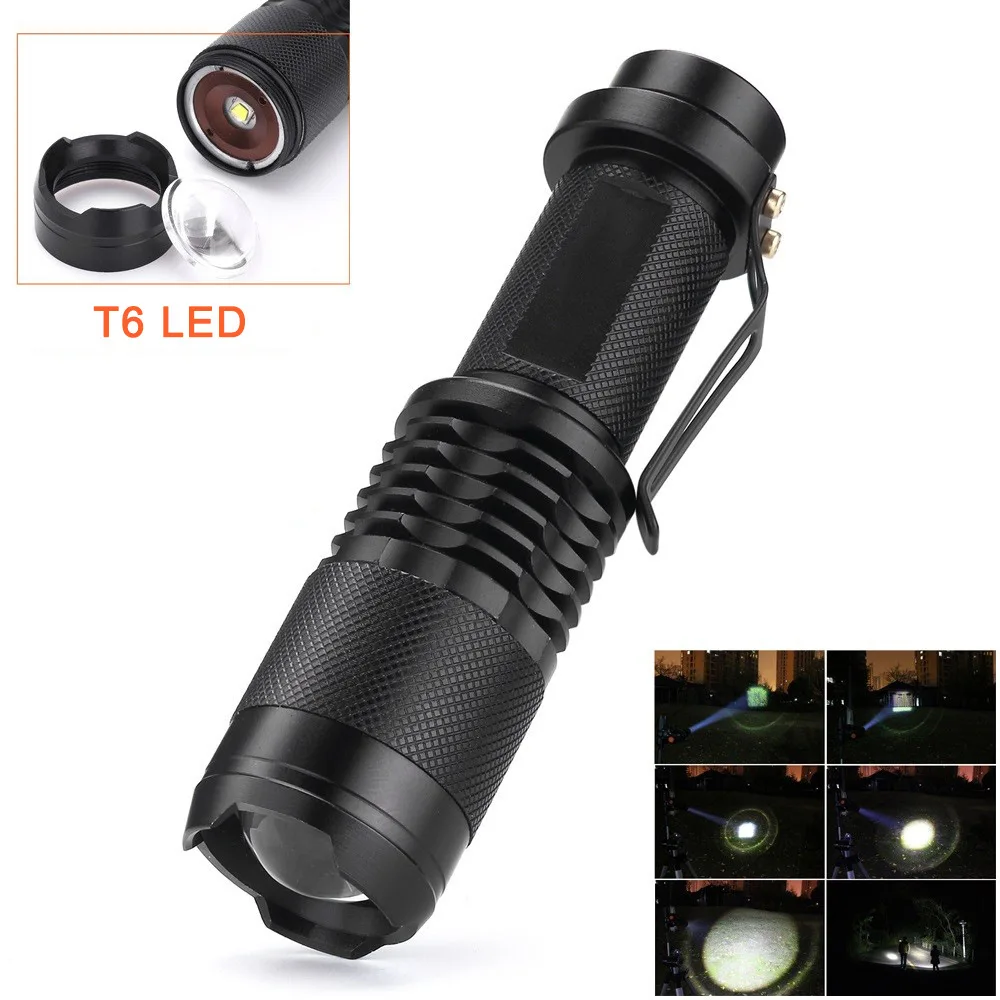 LED Mini Strong Light Alumiun alloy Flashlight SK68 Dual Purpose Power Supply 18650/AA Telescopic zoom Flashlights