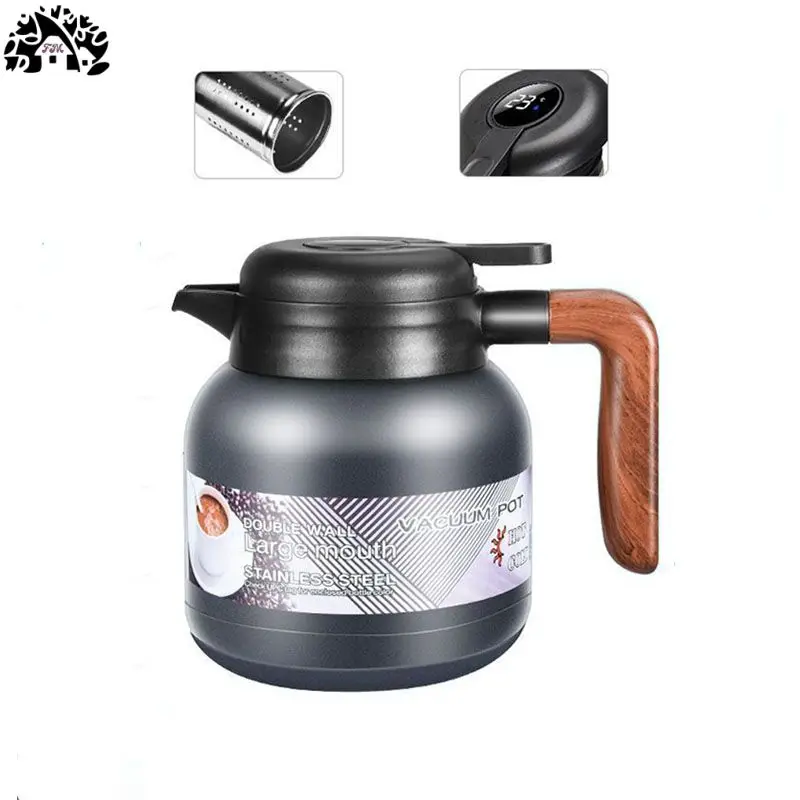 WFS FBA warehouse Popular1000ml display temperature 316 stainless steel coffee vacuum pot with handle Double wall office thermos