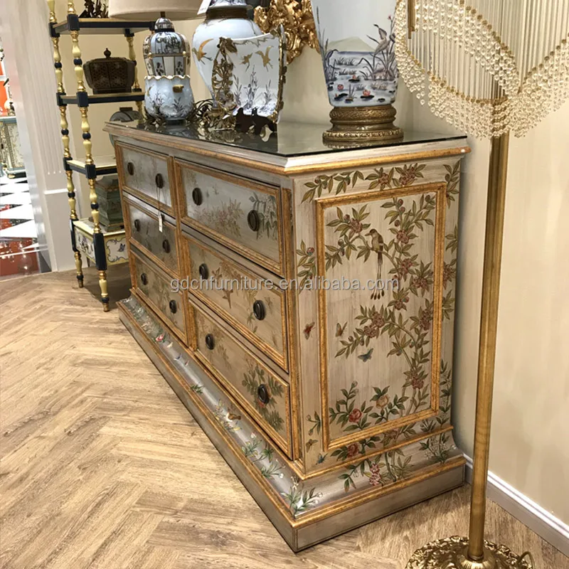 Art deco handcraft design painting console table 6 drawers antique furniture made of solid wood cabinet Chest Lockers