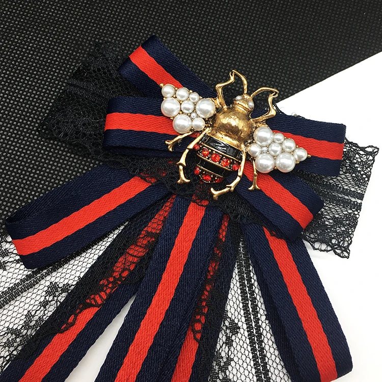 Dazgirl bee corsage Pearl Bee Ribbon Bow Tie Brooch