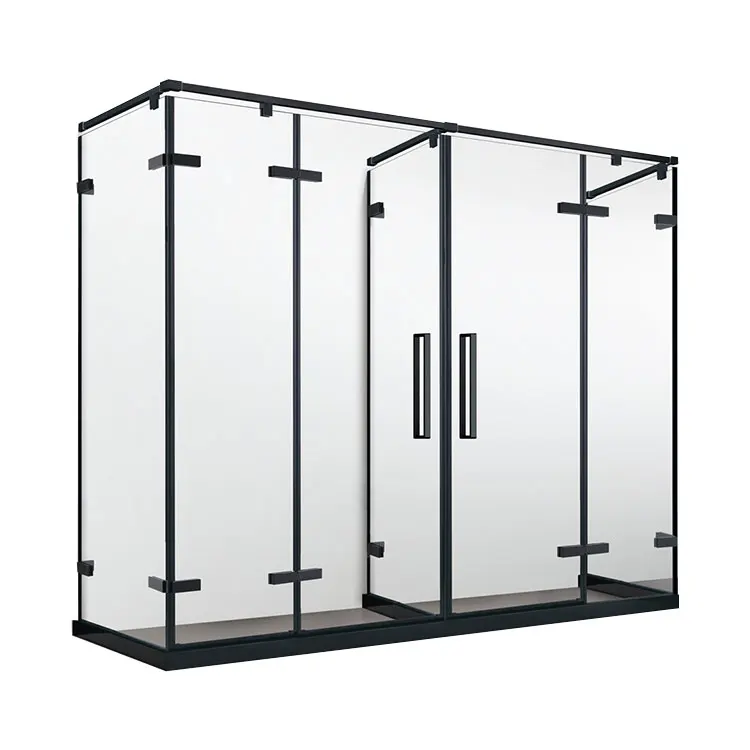 Luxury Frameless E Shape Matte Black Hardware Complete Toilet And Bathroom Portable Shower Enclosure Glass Shower Room