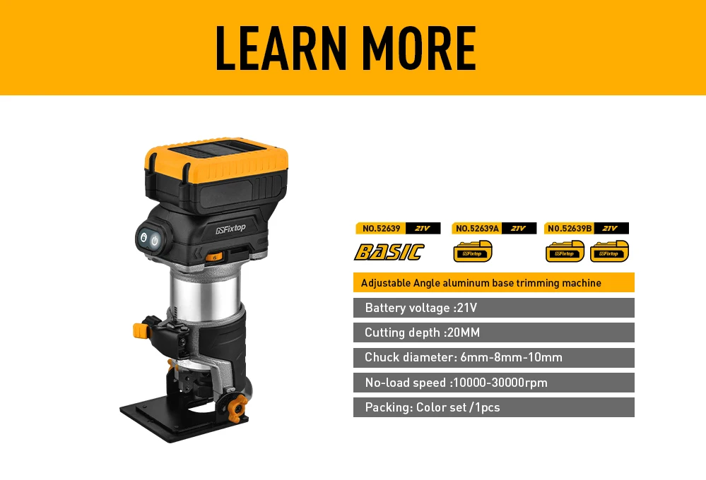 GSFIXTOP Cordless  Adjustable Angle Aluminum Base Trimming Machine 1 Battery Pack Color Box 21V with Cutting Depth 20MM