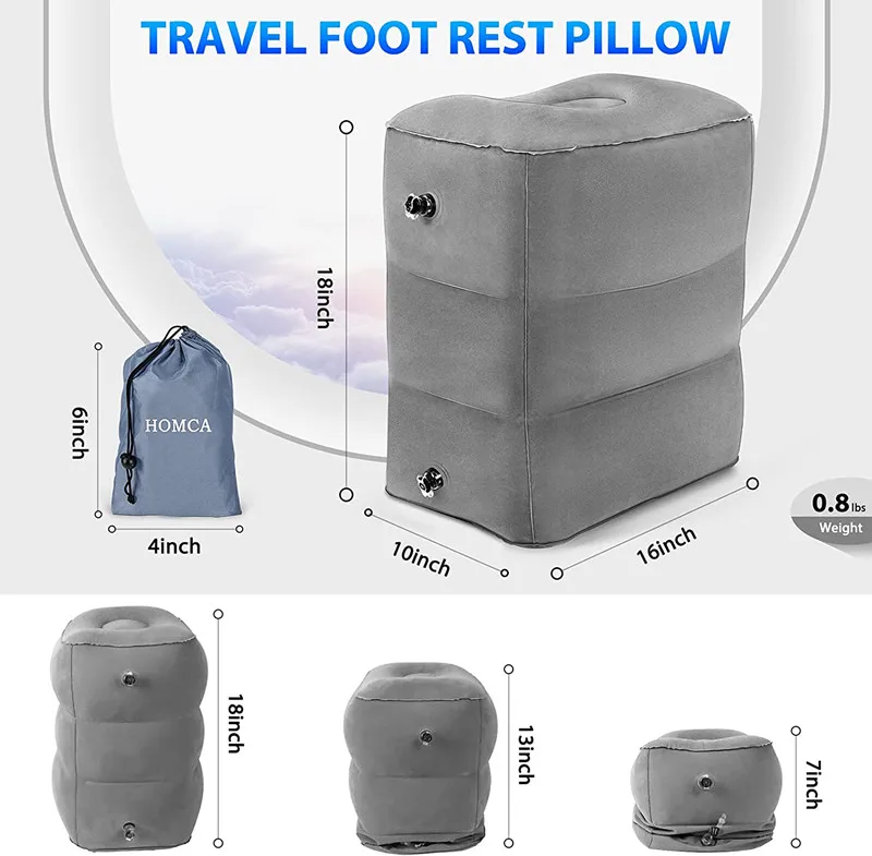 Inflatable Foot Rest Pillow for Travel, Kids/Adults Airplane Travel Pillow-Adjustable Height Cushions