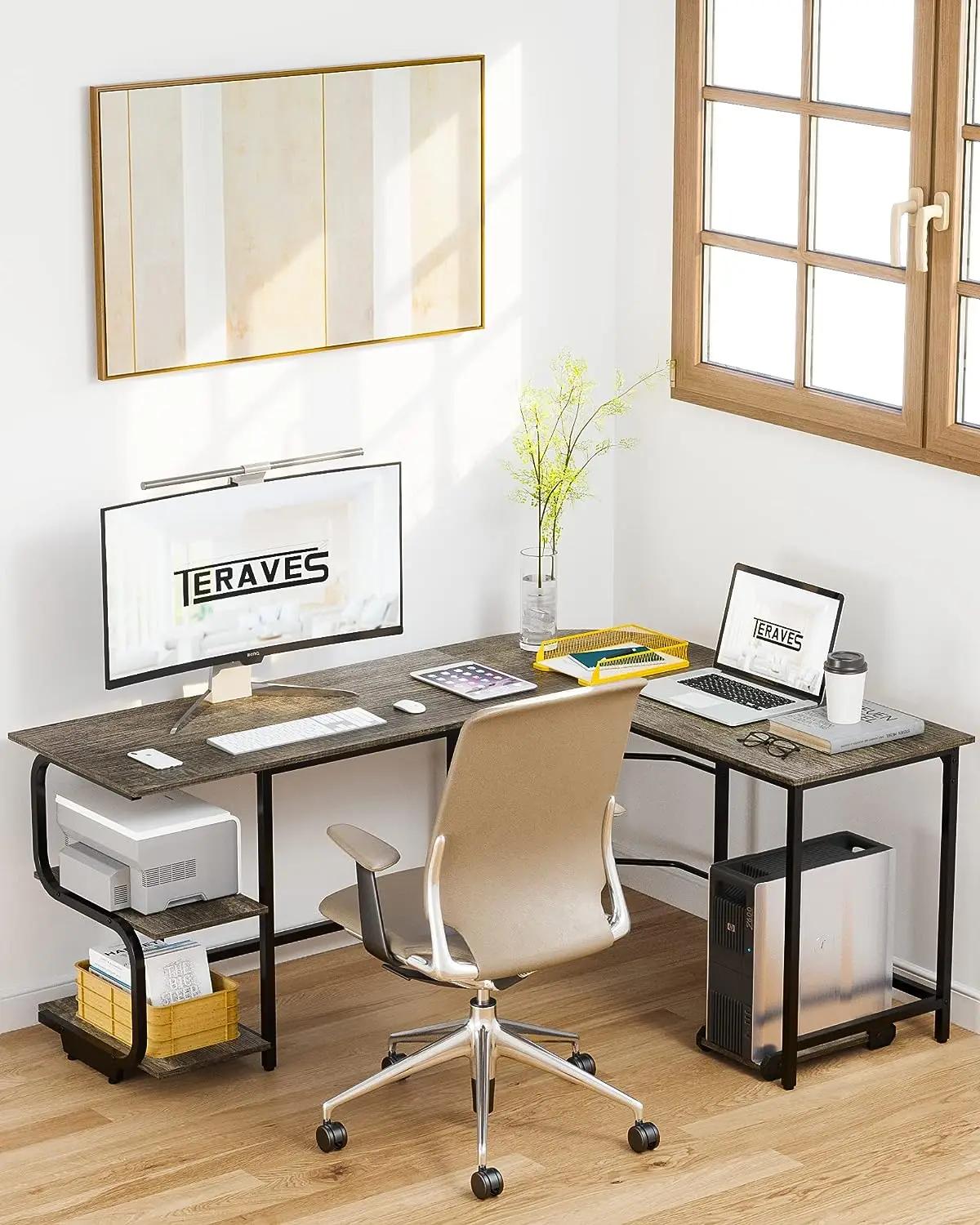 L Shaped Desk with Large Surface 9 Inch Sturdy Corner Desk with Storage Shelves Premium Home Office Computer Desk Workstation