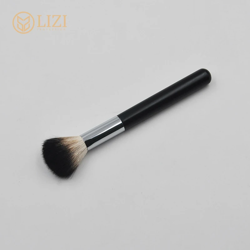 single black powder brush silver ferrule comfortable bristle matte wood handle blush brush DIY design makeup brush