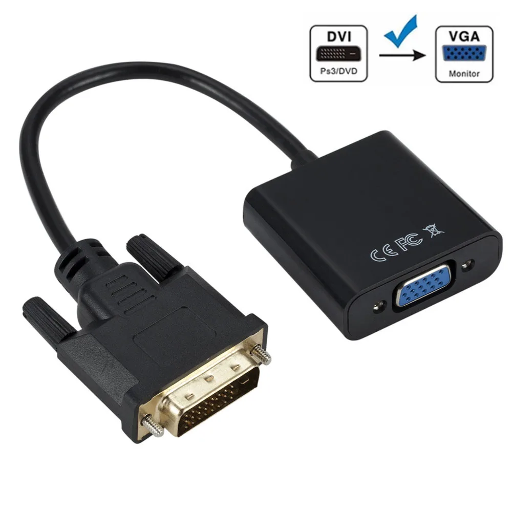Full HD 1080P DVI-D DVI To VGA адаптер конвертер видео кабель конвертер DVI 24 + 1 25Pin для 15Pin кабель конвертер для ПК монитора компьютера