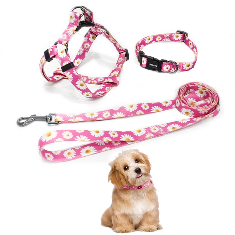 Sublimation print patterns dog collar set fashion animal pink flower soft custom pet dog cat collars & leashes & harnesses set