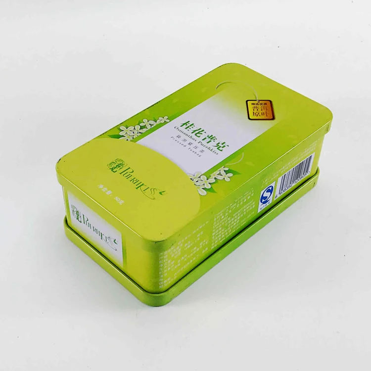 OEM Quality Custom Design Yellow Rectangular Tea Storage Cookie Tin Cans