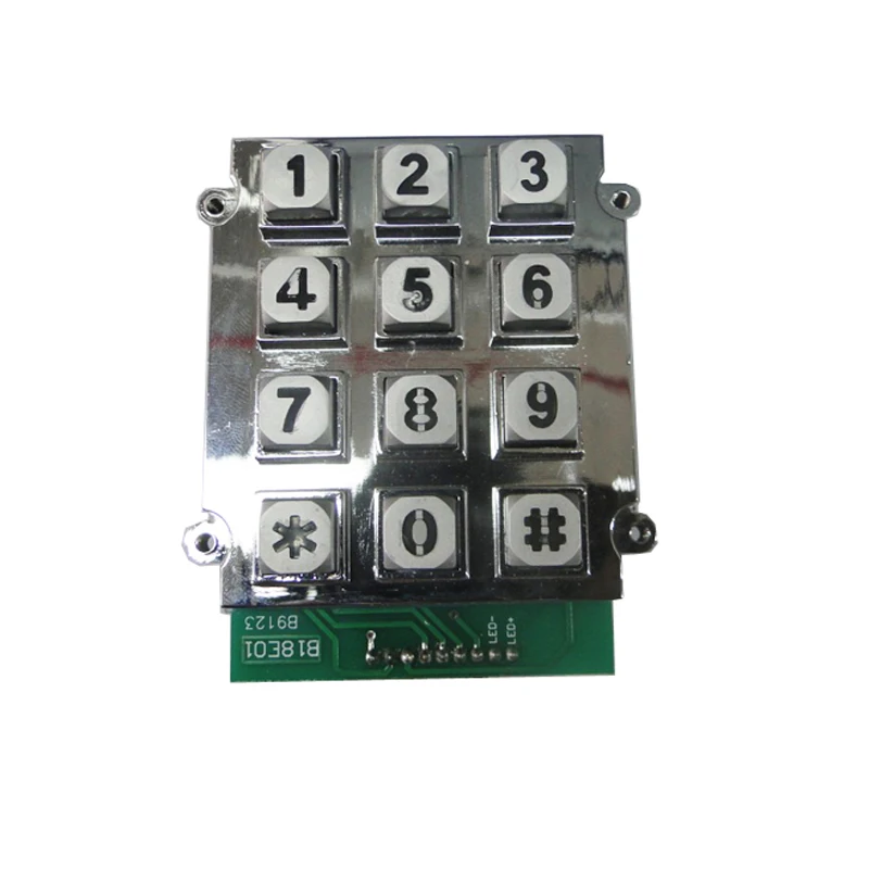 Metal backlit access control outdoor keypad with 12 keys