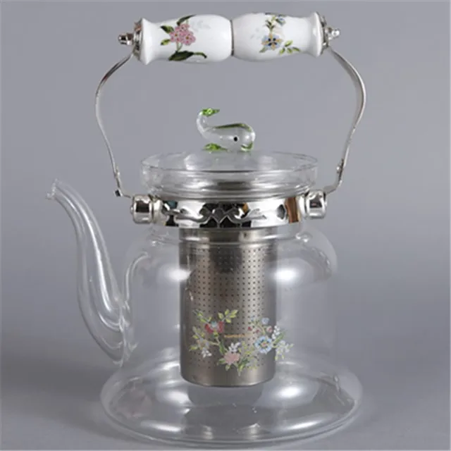 Hot sale glass teapot with S/S infuser for cooking with ceramic handle procelain handle big volume capacity high quality