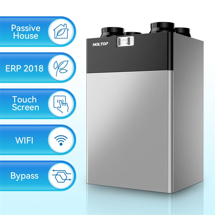 New Design HRV Compact Vertical Top Ports Heat Recovery Ventilation Unit System