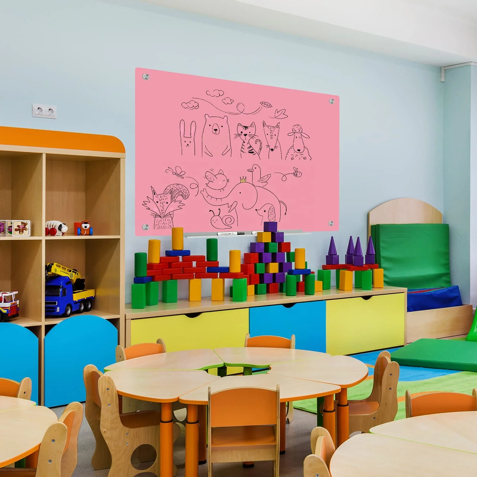 High Quality Frameless Pink Surface Wall Mounted Glass Dry Erase Board Big Size Magnetic Glass Whiteboard