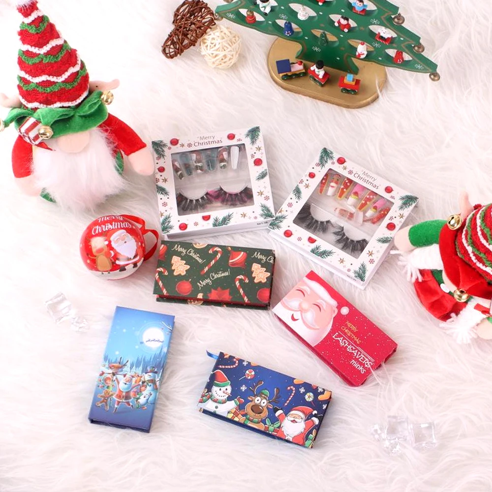 Wholesale 25mm Fluffy Mink Strip Lashes With Pink Red Siren Empty Christmas Decals Gift Eye Lash Beauty Case Boxes