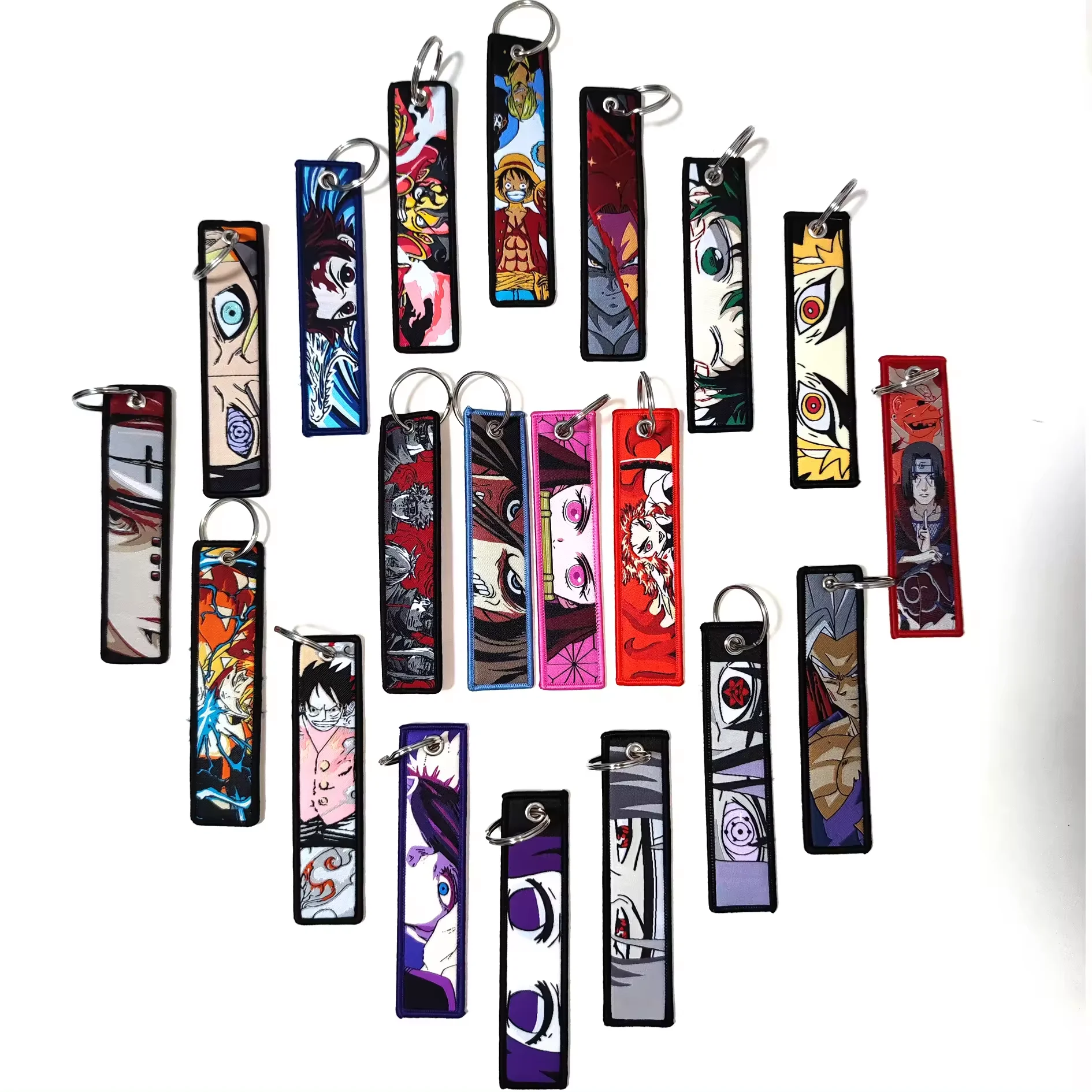 2024 Wholesale New Fashion Jet Tag Custom Logo Embroidery Anime Cartoon Keychain Lanyard Fabric Embroidered Key Tags