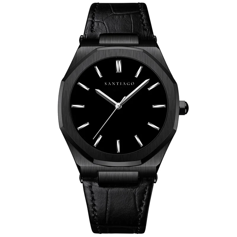 Top Grade Factory Genuine Leather Band Men Black Brand Japanese Movement Quartz Watch