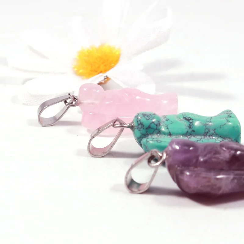 Charms 15*20mm Natural Crystal Gemstone Angel Pendant Mixed Carved Guardian Angel Statue Pendants for Jewelry Necklace