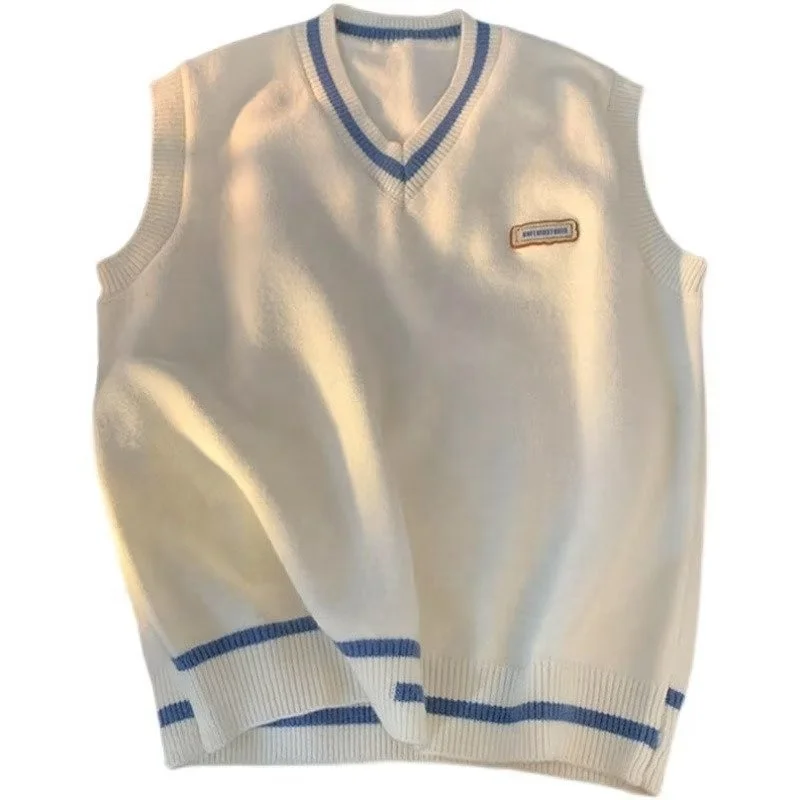 Campus Style Outside Wear Vest New Trend Sweater Vest Students Loose V-neck Knitted Sweater Vest