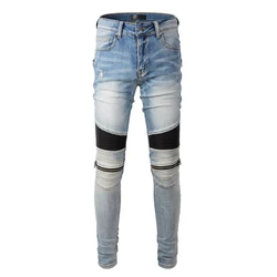Rts For 606 dropshipping fashion new biker jeans bikers  ripped relaxed fit biker jeans