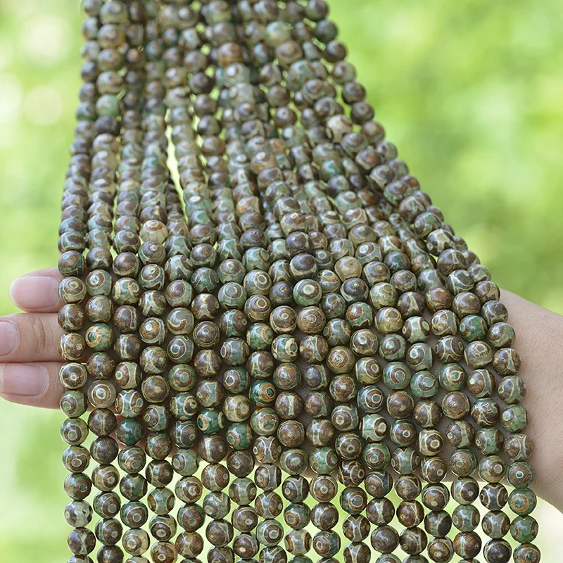 Cliobeads 8mm Brown frosted Tibetan dzi Agate round beads for jewelry making natural loose gemstones