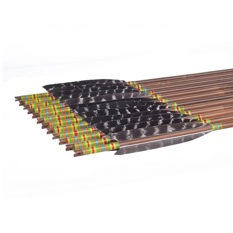 Archery Traditional Lightweight Bamboo Arrow 4 Turkey Feathers Flu-Flu Arrows Target Practice Arrows for Longbow Traditional Tar