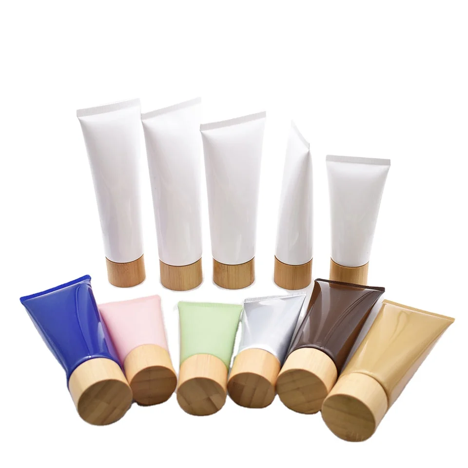 Custom Skincare  Body Lotion  Plastic Hose Soft Cosmetic Hand Cream Packaging Squeeze Tube With Bamboo Lid