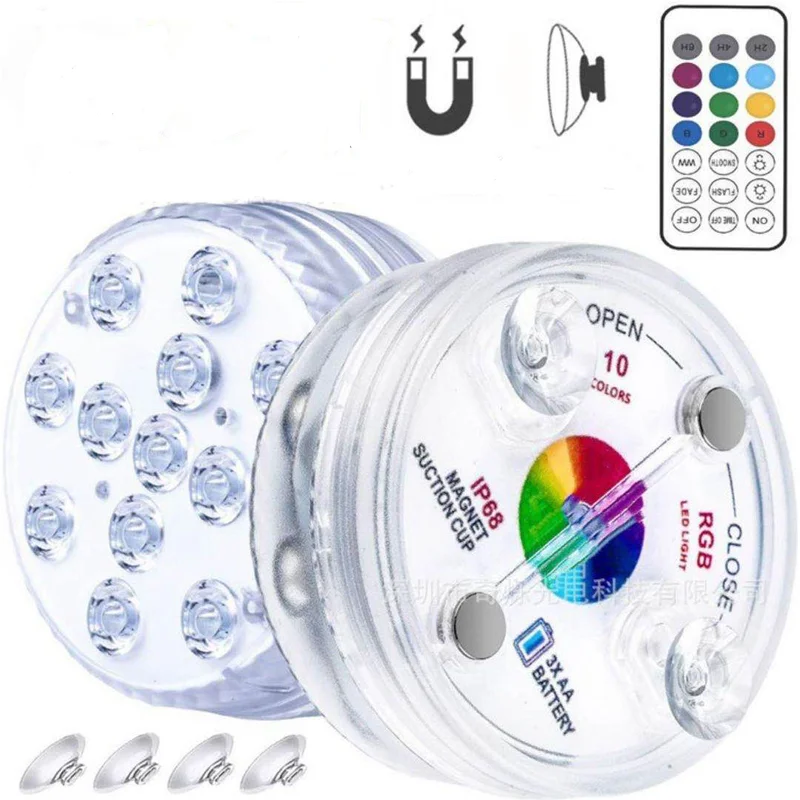 13LED RGB Дайвинг свет с присоской магнит сад Пруд аквариум для рыб бассейн батарейный отсек Ip68 водонепроницаемый LED