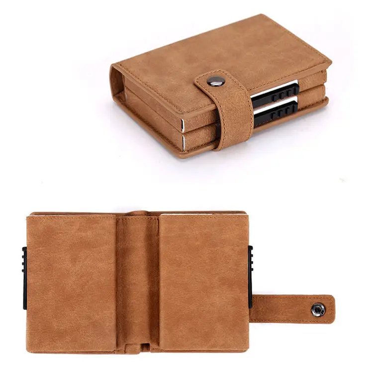 Luxury Alligator Skin Snake Skin Leather Qatar Saudi Double box Pop Up Pu Leather Metal Wallet Metal Blocking Card Holder
