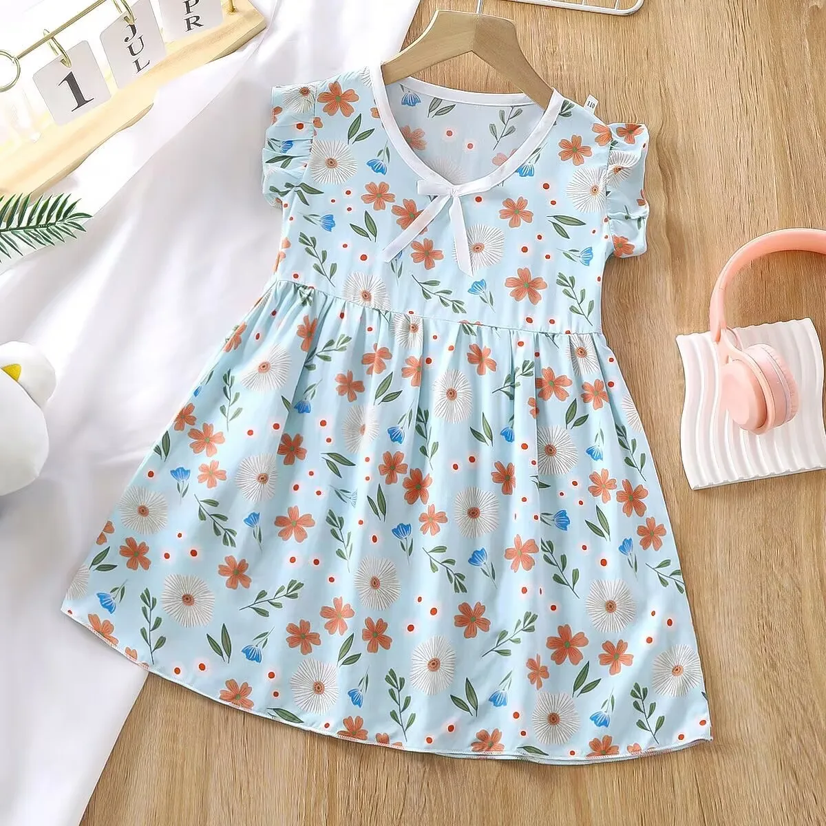 Summer girls cotton silk nightdress baby lace collar dress wholesale