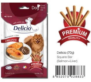 Delicio Dog training treats made with REAL SALMON and CHICKEN LIVER plus DHA and 15 Vitmamins & Minerals for BRAIN DEVELOPMENT