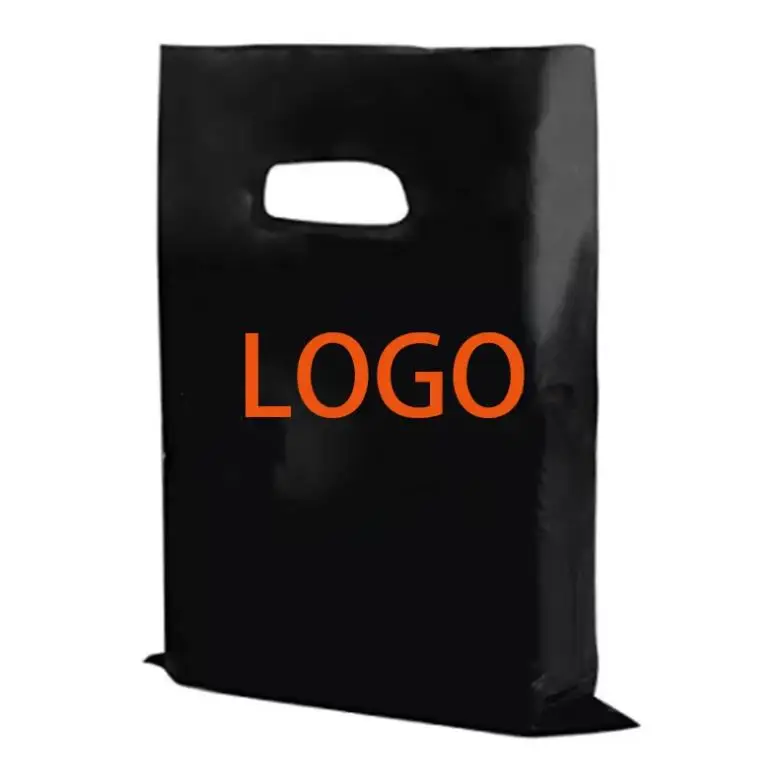 31*38CM Black Plastic Bag Manufacturer Wholesale Ldpe Die Cut Carrier Bags Thank You Plastic Shopping Bags With Logo