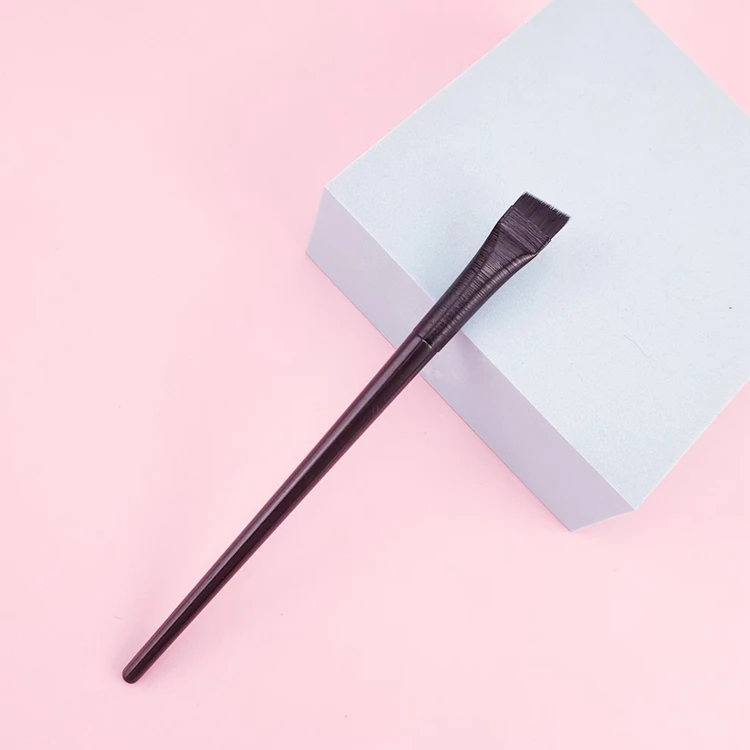 Professional Ultra Thin Black Slim Wooden Handle Angled Flat Head Single Eyeliner Eyebrow Long Lasting Vegan Makeup Brush