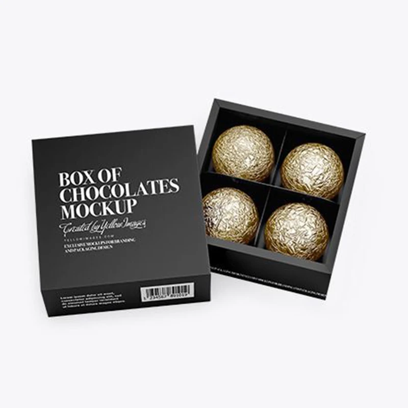 Bonbon Chocolate Truffle Packaging Boxes Cardboard Paper Custom Logo Printed Luxury Candy Dessert Sweet Black Kraft Paper OEM