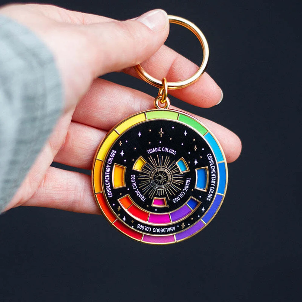 Custom Metal Alloy Spinning Wheel Key Chain Hard Soft Enamel Keychain Rotating Color Wheel Enamel Wheels Keychain
