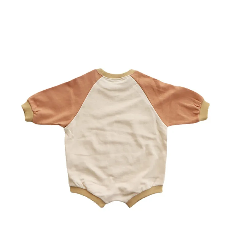 Korean baby autumn clothes new boys and girls contrast color Raglan lovely cotton triangle climbing one-piece