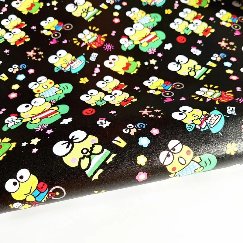 Hot sale black  Cute animal cartoon printed pu faux leather toy custom designer vinyl fabrics for sewing bags