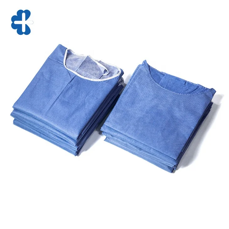 China Manufacturer  Suning  SMS Surgical Gown Hospital Disposable Knit Cuff  Isolation Gown