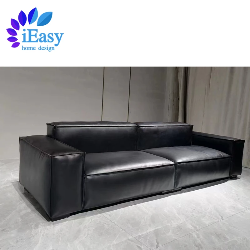 Фабрика iEasy Foshan роскошный современный черный цвет итальянский импортный кожаный диван дизайнерский для гостиной купить из Китая