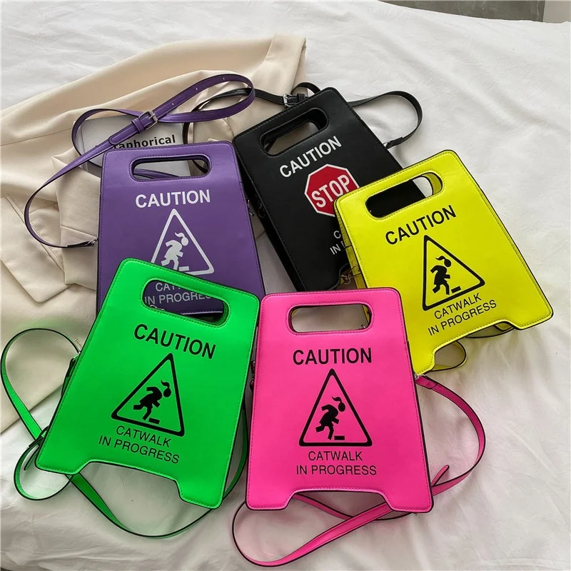 New Arrivals Funny Warning Signs Crossbody Hand Bags Handbags Novelty Fashion Designer Purses 2022