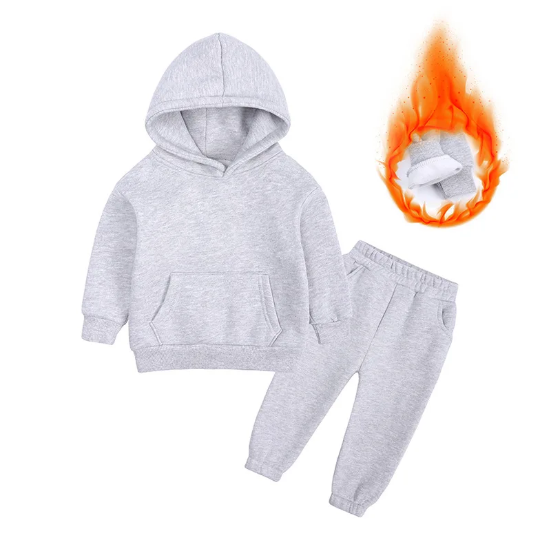 Customize kids clothing your brand cotton fleece winter clothes for kids plain children hoodie set