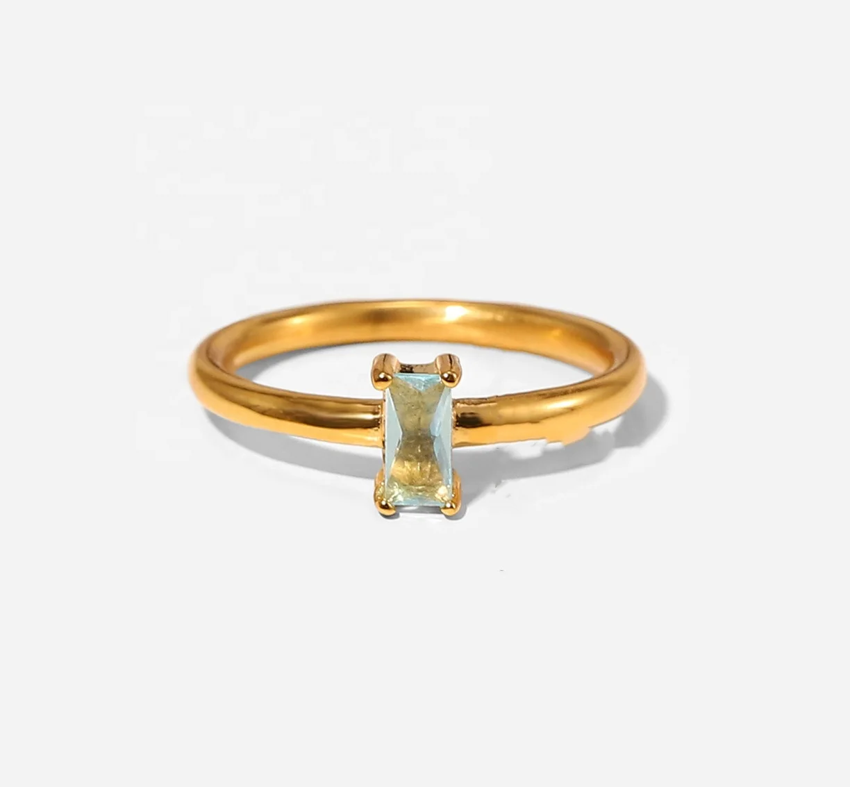 Unique Design Simple Fashion Geometric Stainless Steel Round Gold Plated Zircon Woman Charm Engagement Ring