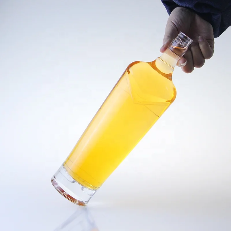 Fancy Clear Tequila Liquor Glass Bottle 750ml Whisky Bottle Producer V Neck Thick Bottom With Guala Cap