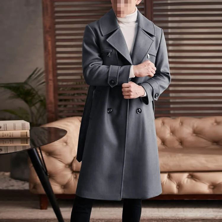 High quality loose fit mens full length coat long winter wool men overcoat