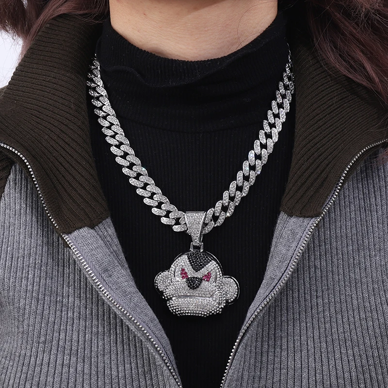 Men Fashion Jewelry Cuban Chain Hip Hop Style Angry Monkey Design Pendant Gold Silver Plated Rhinestone Pendant for Necklace