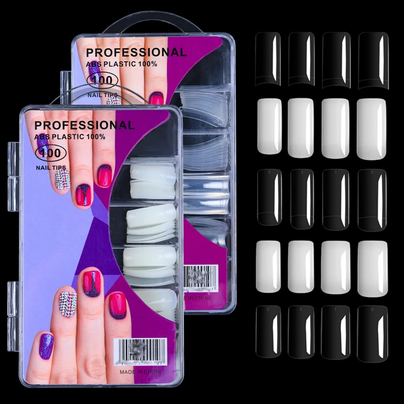 10 kinds size Natural Transparent 100 pieces nail tip with box French Full & Half Cover Fingernail ABS Artificial nails