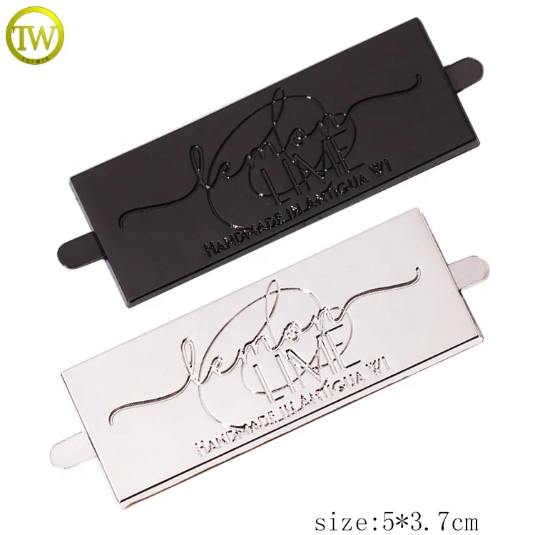 Custom purse metal parts designer handbag decorative plate logos rectangle shape metal name label emblems for hats