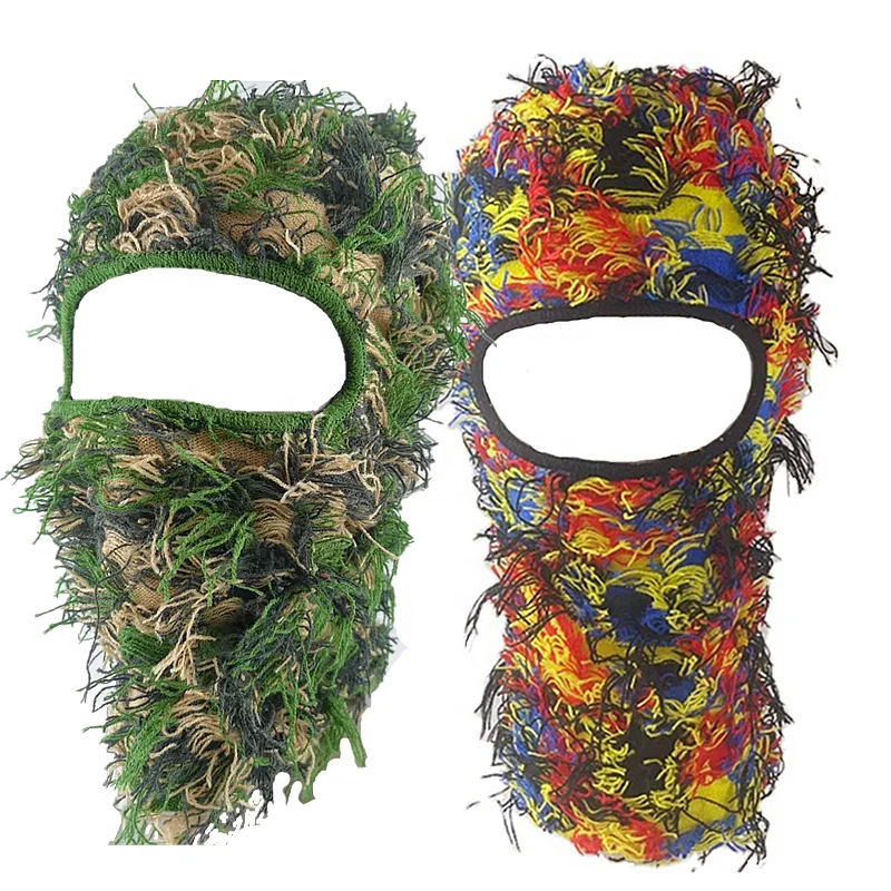 Custom Logo Distressed Winter Trendy Wind Proof One Size Shiesty Distress Grassy Skimask Face Cover Mask Fuzzy Balaclava