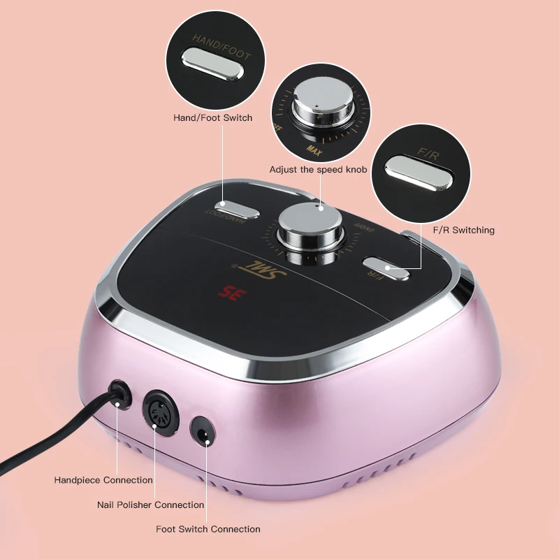 SML M3 Electric Nail Drill Art File Machine for Acrylic Nail Manicure Pedicure with Pedal Buffer Professional Beauty Salon use