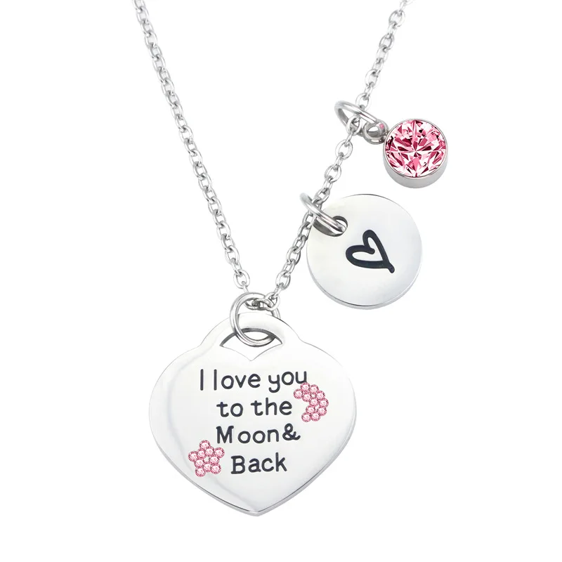 High Quality Titanium Steel Necklace I Love You To The Moon And Back Engraved Necklace