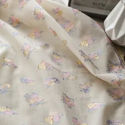 Wholesale Dresses Fabric Satin Brocade Glitter Pink Floral Embroidery Tela Lurex Thin Chiffon Silk Jacquard Polyester Fabric