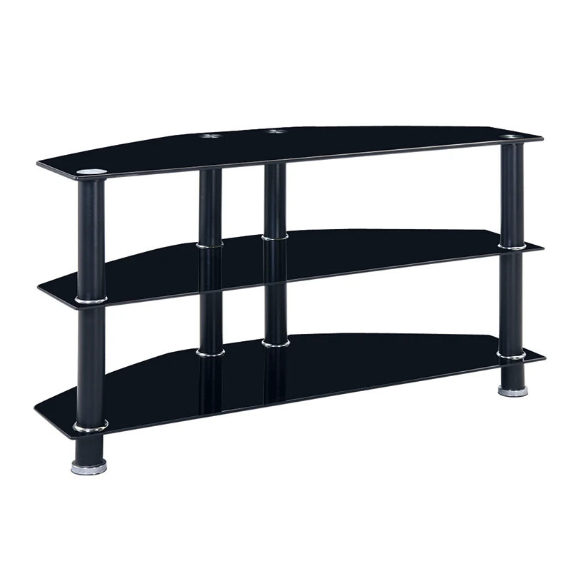 Cheap Living Room Furniture Black TV stand Tempered Glass Stainless Steel Legs